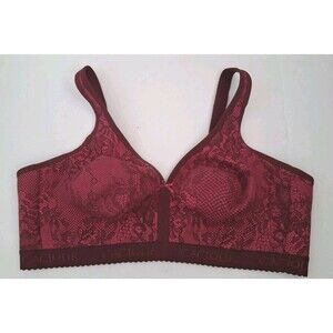 Cacique No Wire Cotton Bra Size 46DD Unlined Full Coverage Burgundy Red Floral